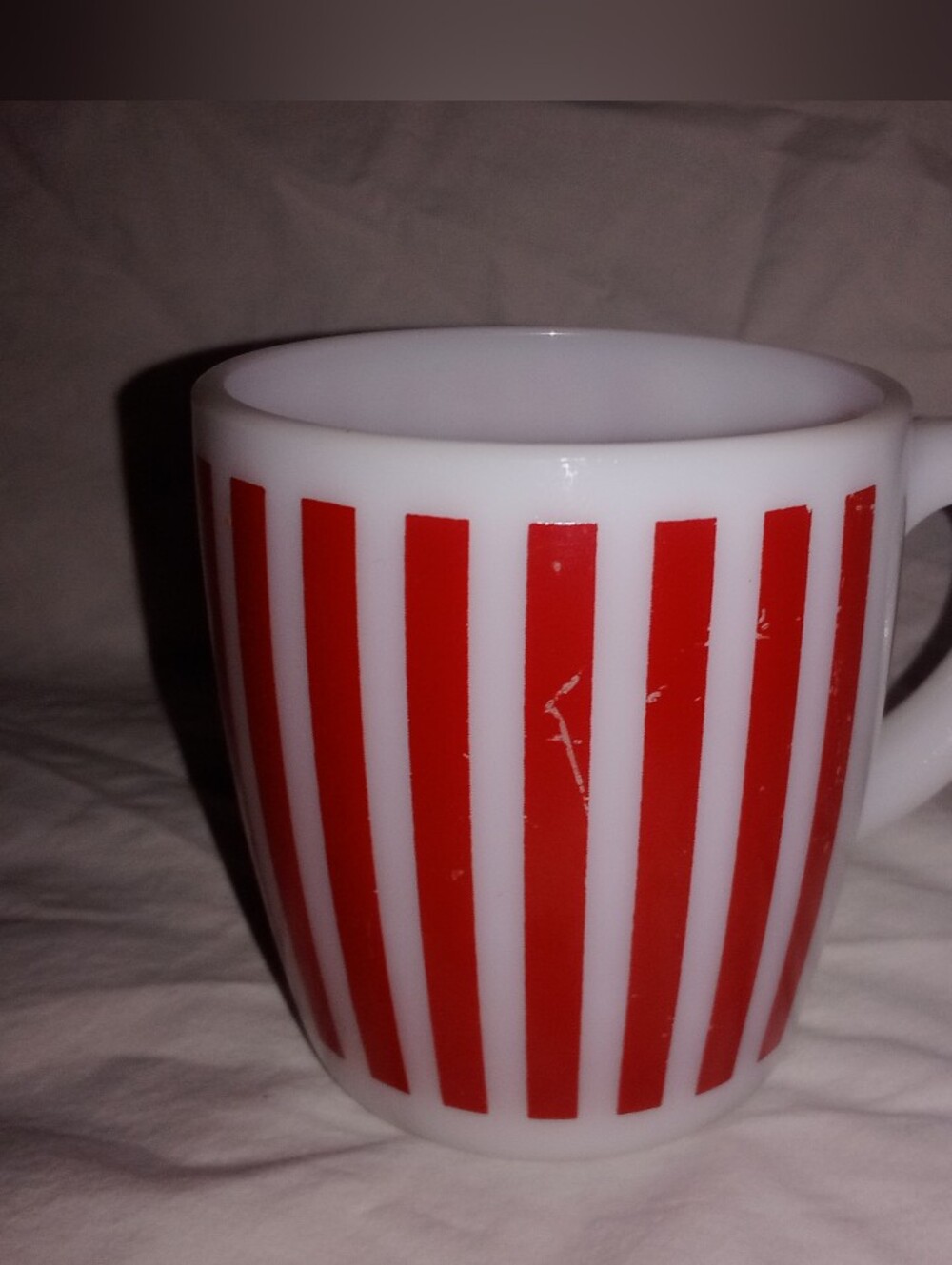 Vintage Milk Glass Red Stripe Coffee Mug Cup Retro Hippie Boho